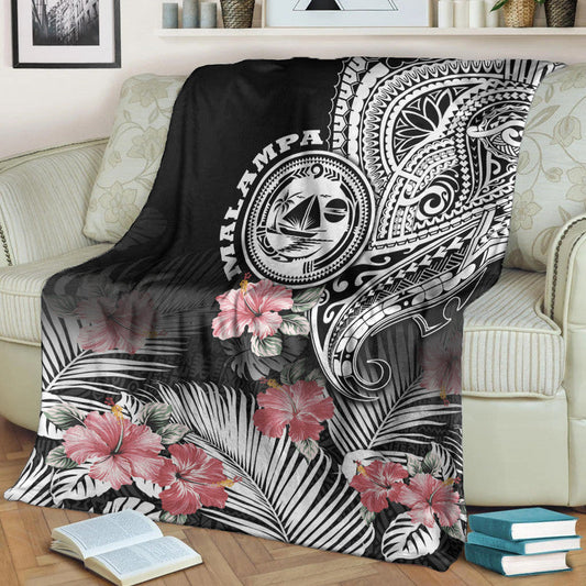 Vanuatu Malampa Province Premium Blanket Hibiscus Tribal Polynesian Tattoo Ver Black