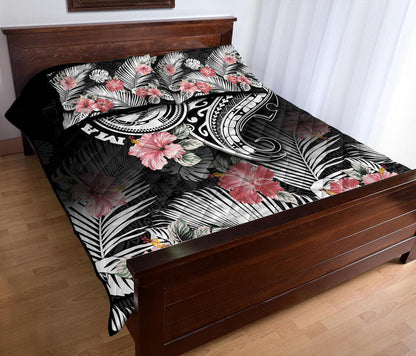 Vanuatu Malampa Province Quilt Bed Set Hibiscus Tribal Polynesian Tattoo Ver Black