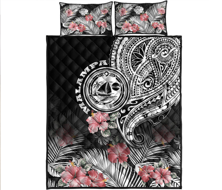 Vanuatu Malampa Province Quilt Bed Set Hibiscus Tribal Polynesian Tattoo Ver Black