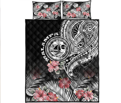 Vanuatu Malampa Province Quilt Bed Set Hibiscus Tribal Polynesian Tattoo Ver Black