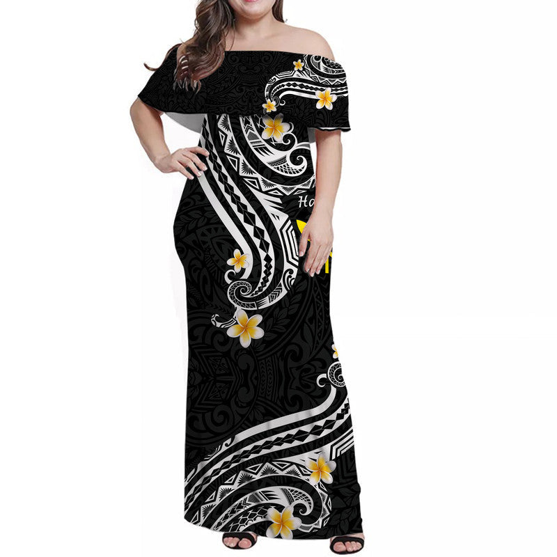 Hawaii Women Off Shoulder Long Dress Black Polynesian Line Style