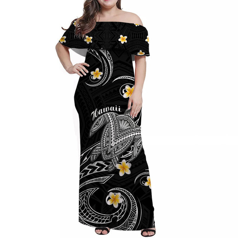 Matching Couple Hawaiian Outfits Hawaiian Turtle Plumeria Mixed Polynesian Tribal Black Dress and Hawaiian Shirt Style