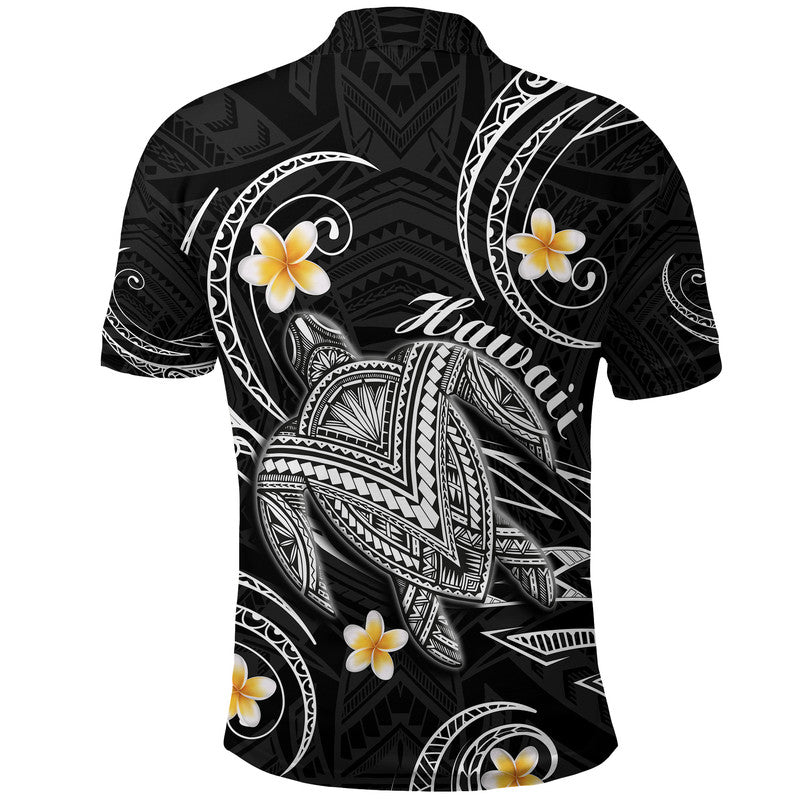 Hawaii Polo Shirt Hawaiian Turtle Plumeria Mixed Polynesian Black Style