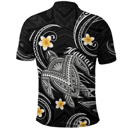 Hawaii Polo Shirt Hawaiian Turtle Plumeria Mixed Polynesian Black Style