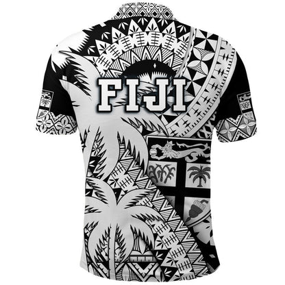 Fiji Coat Of Arms Polo Shirt Masi Tapa Mixed Palm Tree No1 Black Version