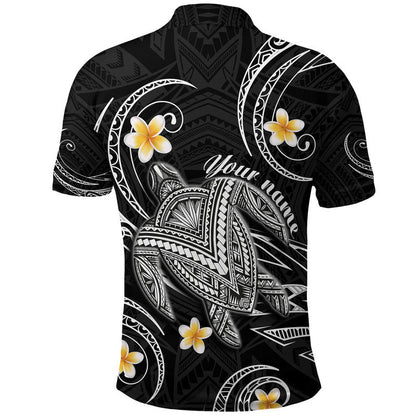 Custom Personalised Hawaii Polo Shirt Hawaiian Turtle Plumeria Mixed Polynesian Black Style