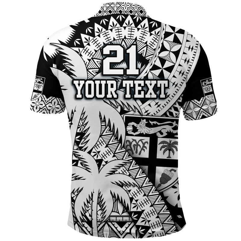 Custom Personalised Fiji Coat Of Arms Polo Shirt Masi Tapa Mixed Palm Tree No1 Black Version