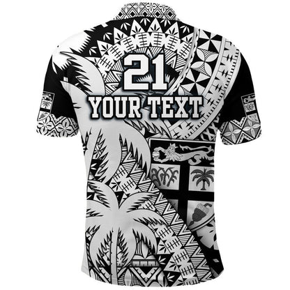 Custom Personalised Fiji Coat Of Arms Polo Shirt Masi Tapa Mixed Palm Tree No1 Black Version