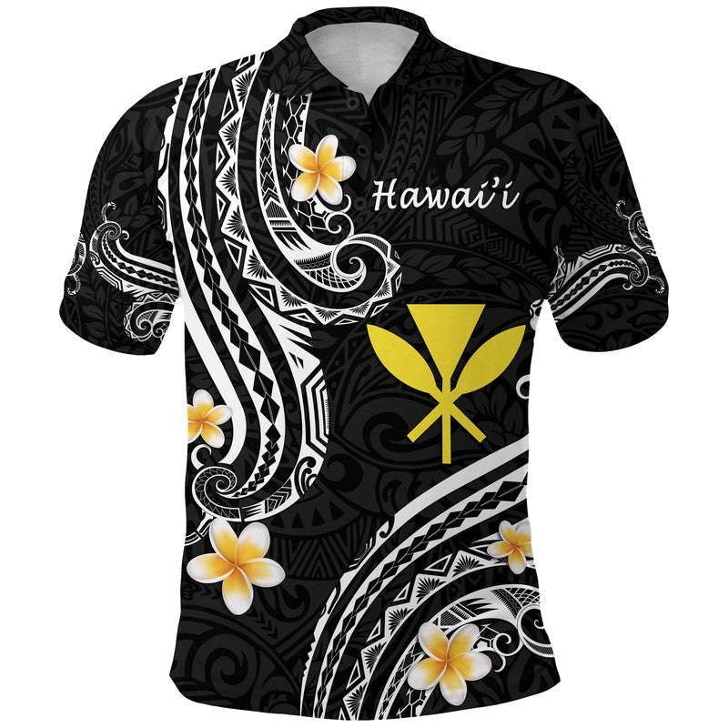 Hawaii Polo Shirt Black Polynesian Line Style