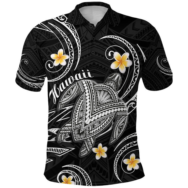 Custom Personalised Hawaii Polo Shirt Hawaiian Turtle Plumeria Mixed Polynesian Black Style