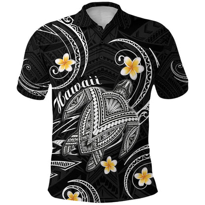 Hawaii Polo Shirt Hawaiian Turtle Plumeria Mixed Polynesian Black Style