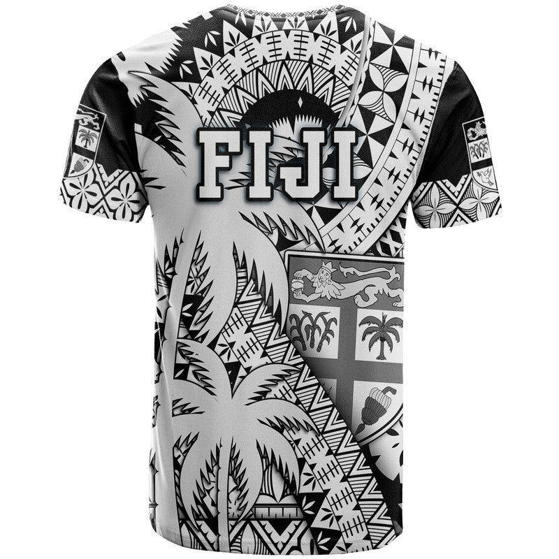 Fiji Coat Of Arms T Shirt Masi Tapa Mixed Palm Tree No1 Black Version