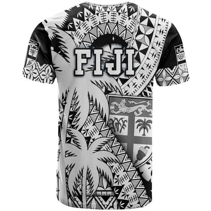 Fiji Coat Of Arms T Shirt Masi Tapa Mixed Palm Tree No1 Black Version