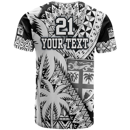 Fiji Coat Of Arms T Shirt Masi Tapa Mixed Palm Tree No1 Black Version