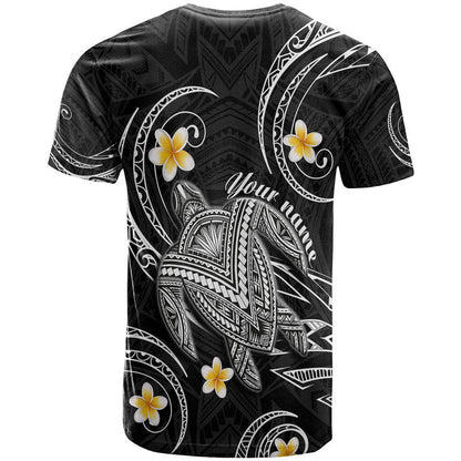 Custom Personalised Hawaii T Shirt Hawaiian Turtle Plumeria Mixed Polynesian Black Style