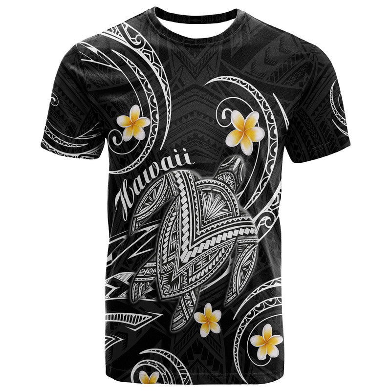 Hawaii T Shirt Hawaiian Turtle Plumeria Mixed Polynesian Black Style