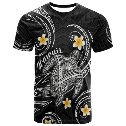 Custom Personalised Hawaii T Shirt Hawaiian Turtle Plumeria Mixed Polynesian Black Style