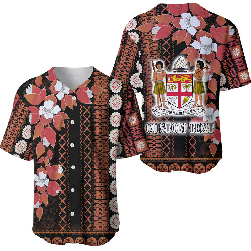 (Custom Personalised) Fiji Baseball Jersey Tagimoucia Mixed Black Tapa Style