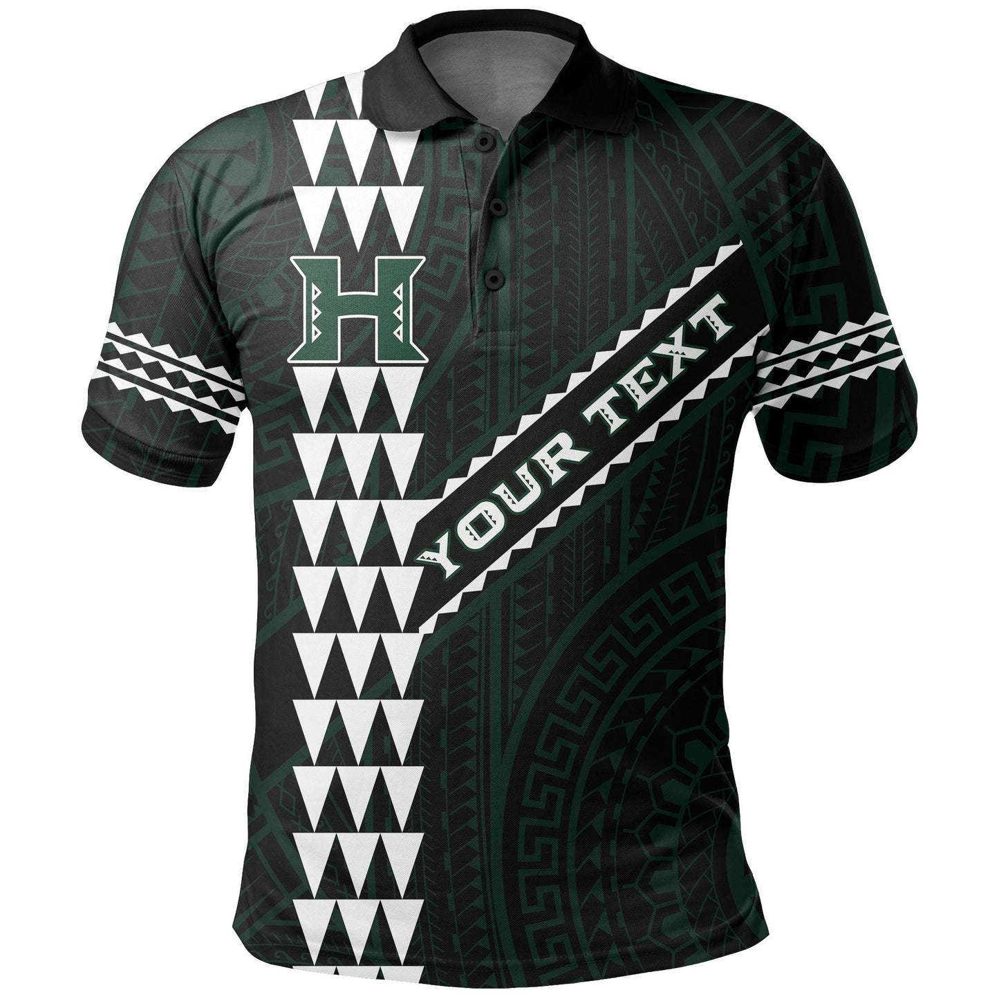 Personalized Hawaii Kakau Warrior Polynesian Football Polo Shirt - Black