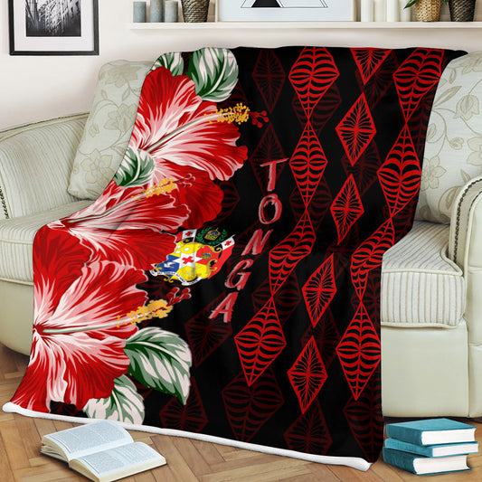 Tonga Premium Blanket Diamond Style Mix Hibiscus Black