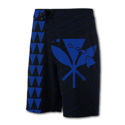 Hawaii Kakau Polynesian Kanaka Map Board Shorts - Blue