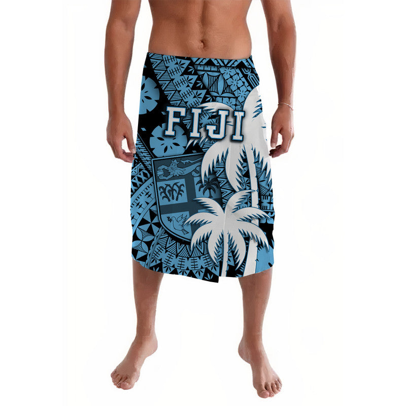 Fiji Coat Of Arms Lavalava Masi Tapa Mixed Palm Tree No1 Blue Version