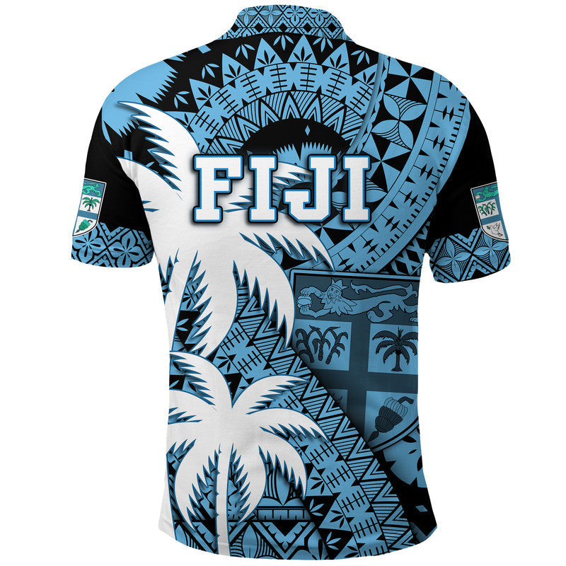Fiji Coat Of Arms Polo Shirt Masi Tapa Mixed Palm Tree No1 Blue Version