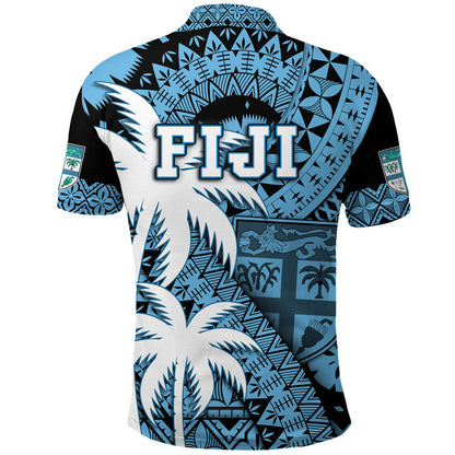 Fiji Coat Of Arms Polo Shirt Masi Tapa Mixed Palm Tree No1 Blue Version
