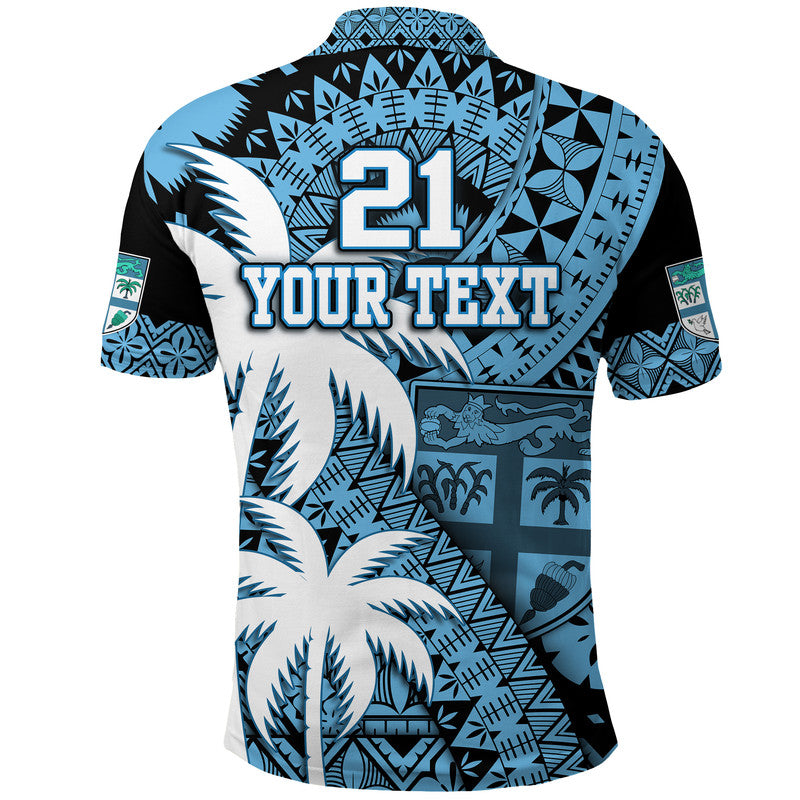 Custom Personalised Fiji Coat Of Arms Polo Shirt Masi Tapa Mixed Palm Tree No1 Blue Version