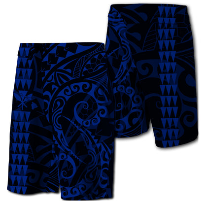 Hawaii Kakau Polynesian Kanaka Board Shorts - Blue - Snapy Style