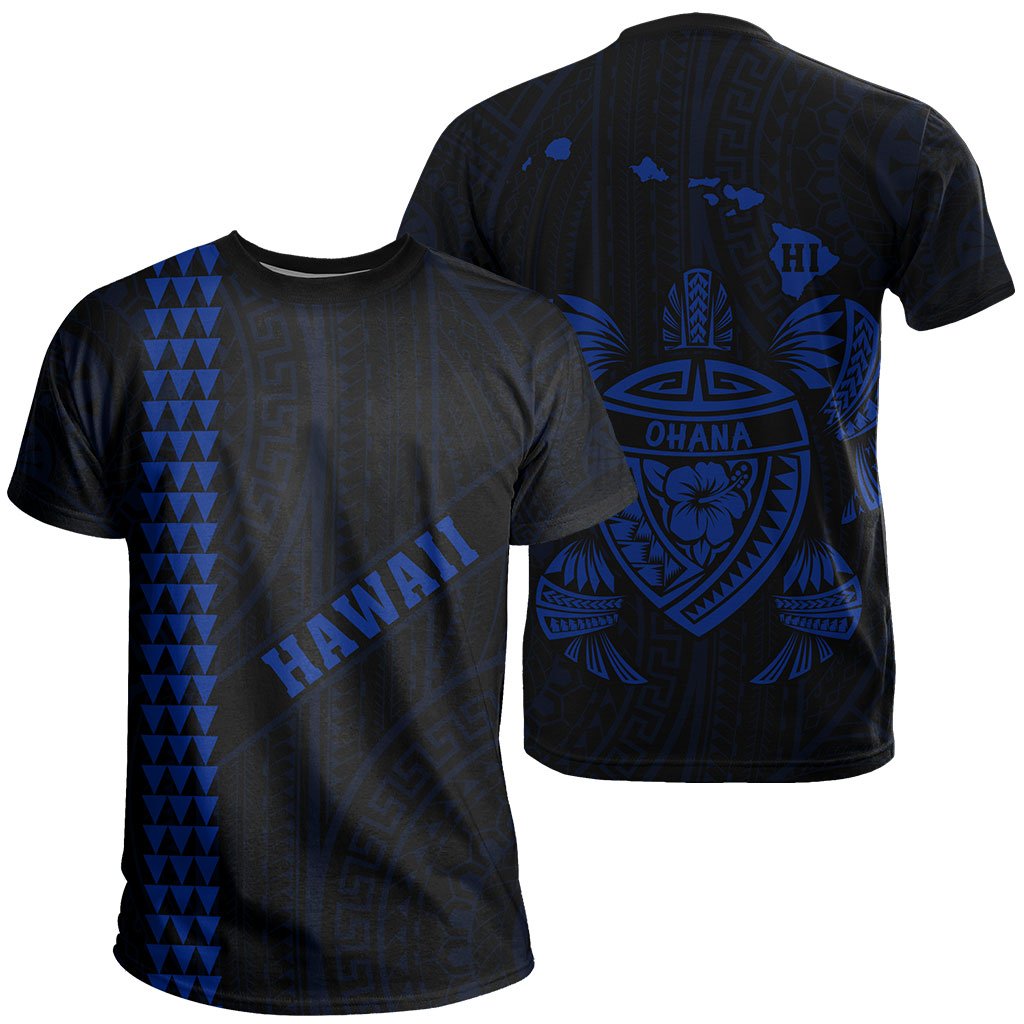 Hawaii Kakau Polynesian Turtle Map T - Shirt - Ohana Style - Blue