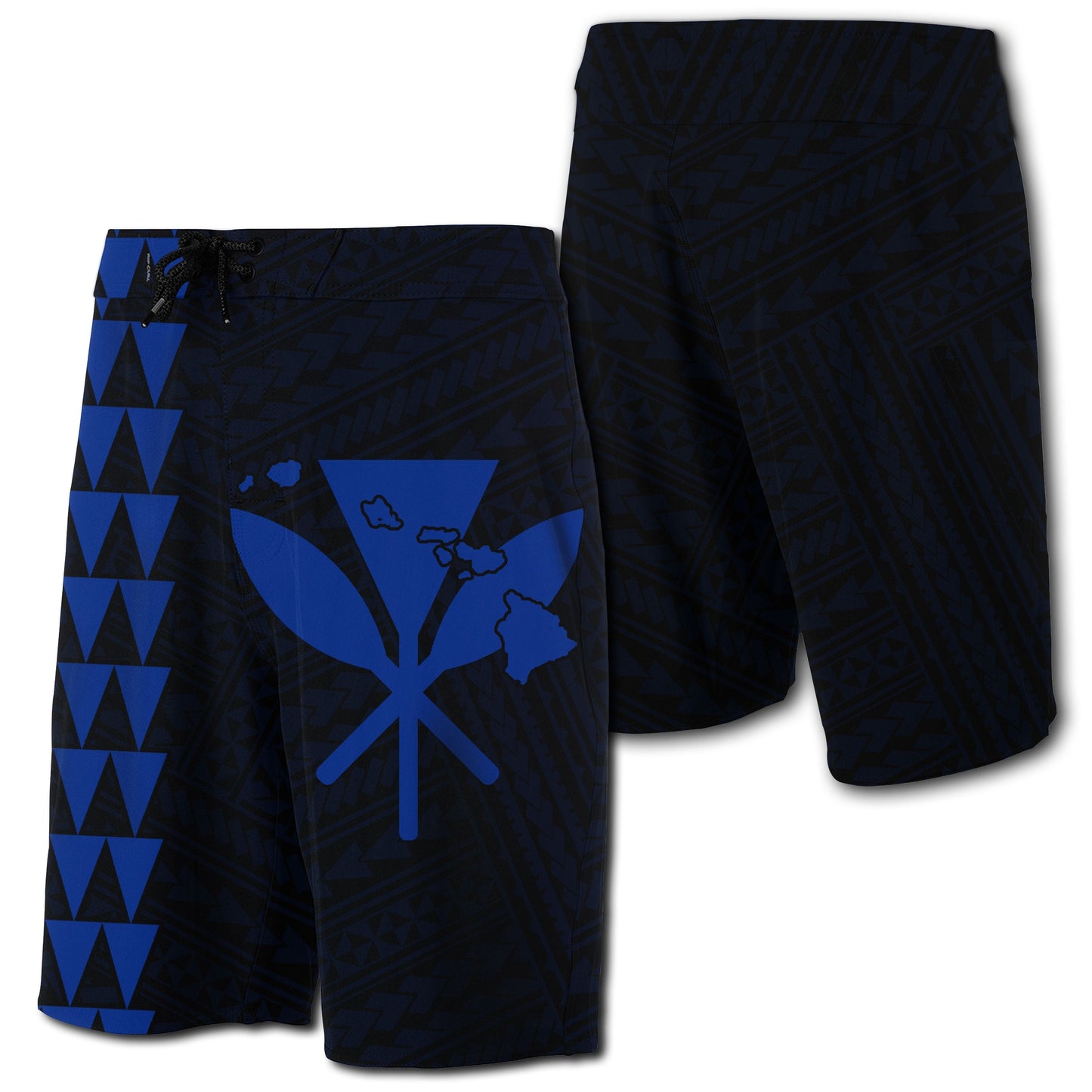 Hawaii Kakau Polynesian Kanaka Map Board Shorts - Blue