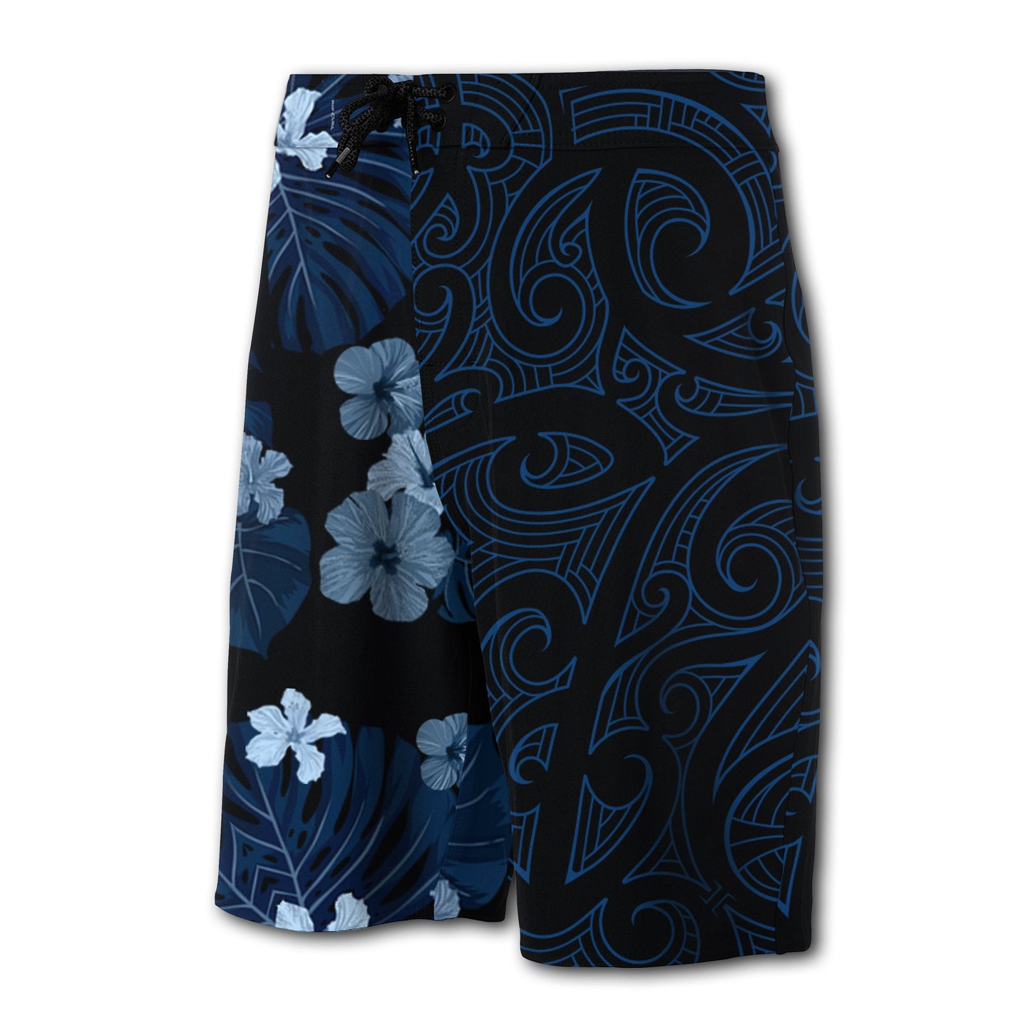 Hawaii Hibiscus Flowers Polynesian Board Shorts - Indigo - Haka Style