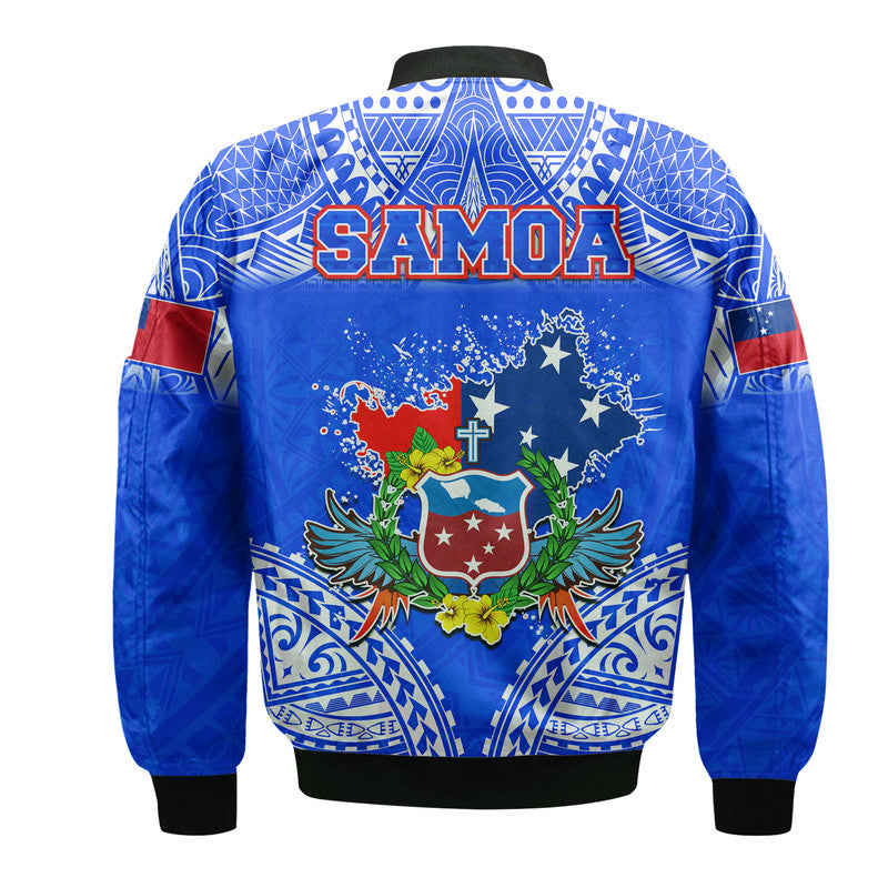 Toa Samoa Polynesian Rugby Bomber Jacket Samoan Flag Blue Color