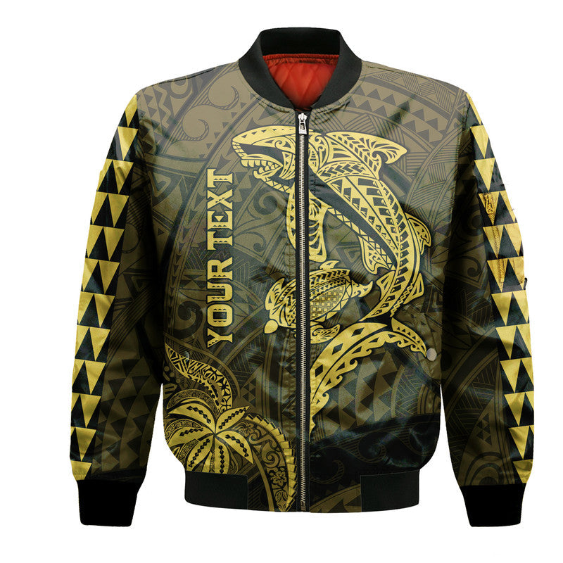 (Custom Personalised) Hawaii Bomber Jacket Shark and Turtle Mix Kakau Gold