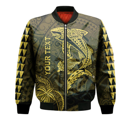 (Custom Personalised) Hawaii Bomber Jacket Shark and Turtle Mix Kakau Gold