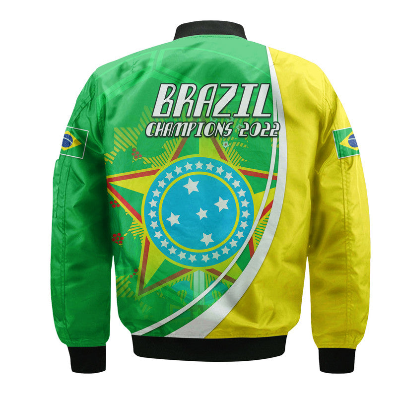 Brazil Football Coat Of Arms Bomber Jacket Canarinha Champions World Cup 2022 LT9
