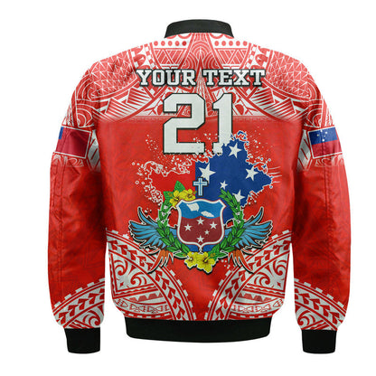 (Custom Personalised) Toa Samoa Polynesian Rugby Bomber Jacket Samoan Flag Red Color