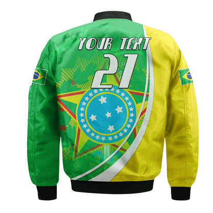 (Custom Text And Number) Brazil Football Coat Of Arms Bomber Jacket Canarinha Champions World Cup 2022 LT9