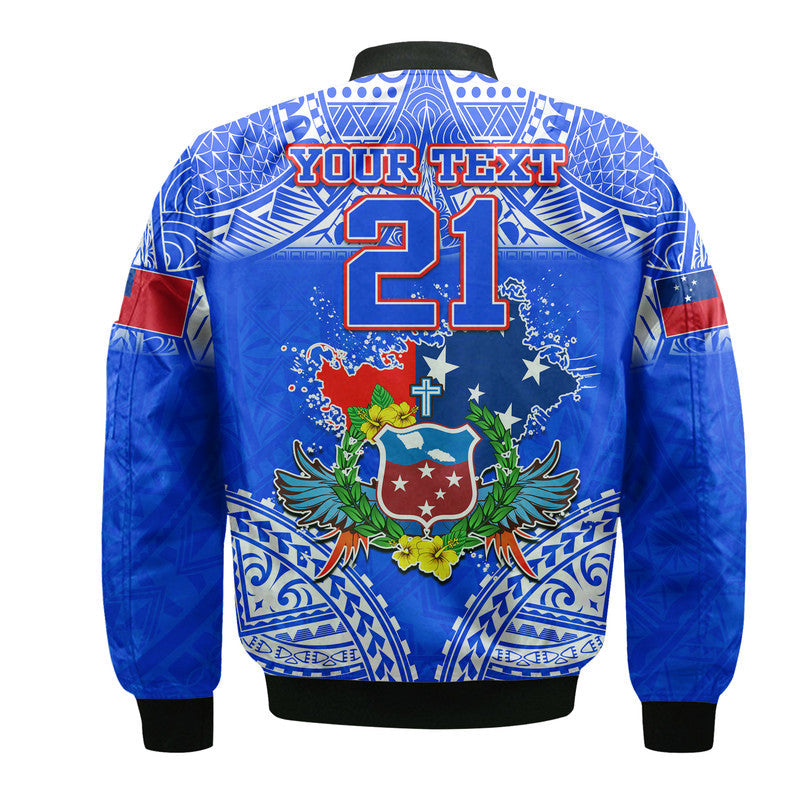 (Custom Personalised) Toa Samoa Polynesian Rugby Bomber Jacket Samoan Flag Blue Color