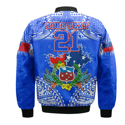(Custom Personalised) Toa Samoa Polynesian Rugby Bomber Jacket Samoan Flag Blue Color