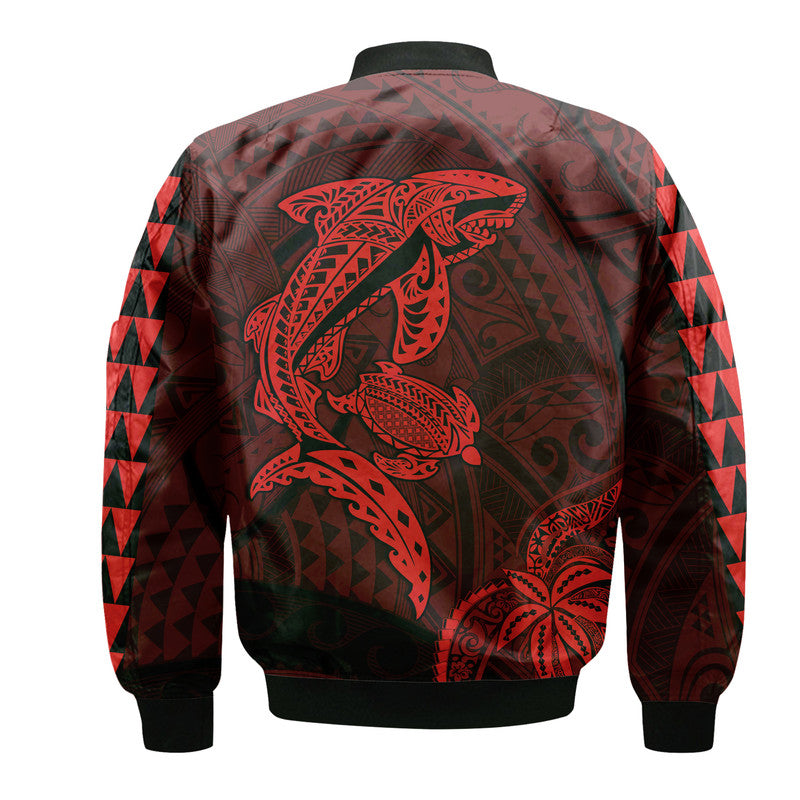Hawaii Bomber Jacket Shark and Turtle Mix Kakau Red
