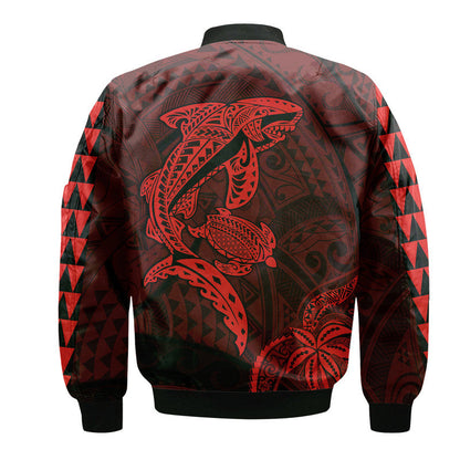 Hawaii Bomber Jacket Shark and Turtle Mix Kakau Red