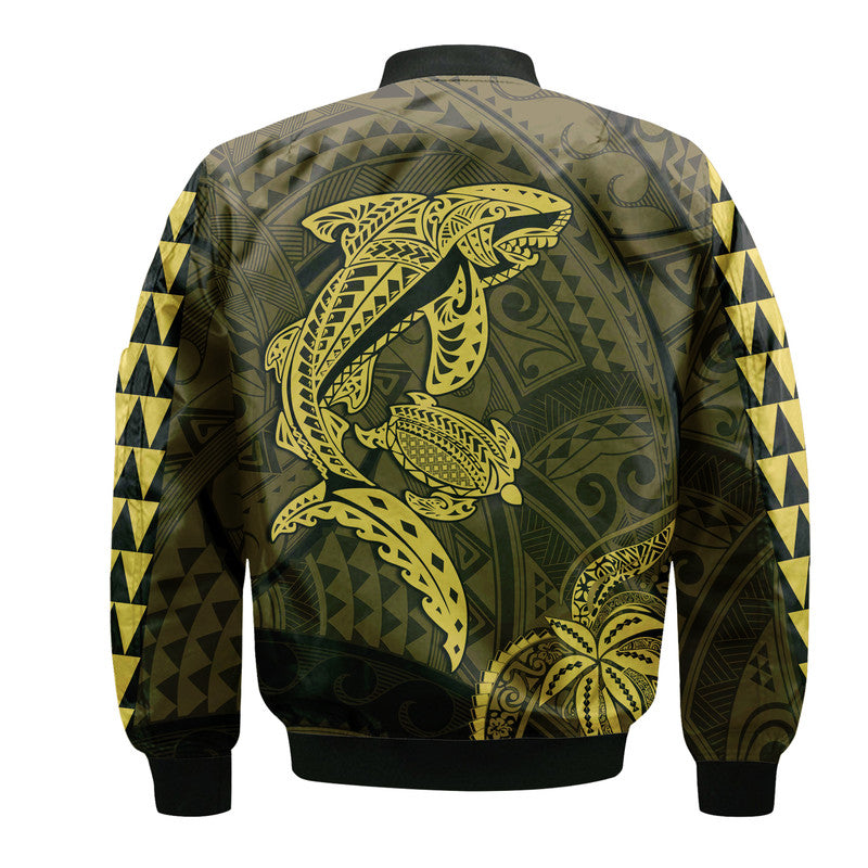 Hawaii Bomber Jacket Shark and Turtle Mix Kakau Gold