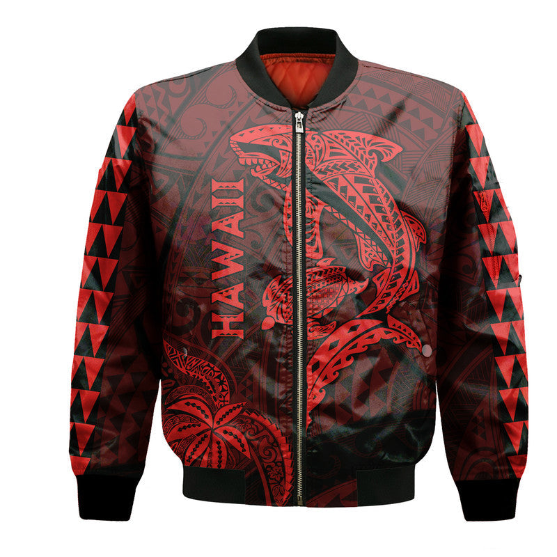 Hawaii Bomber Jacket Shark and Turtle Mix Kakau Red