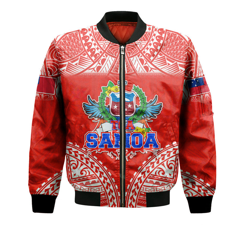 Toa Samoa Polynesian Rugby Bomber Jacket Samoan Flag Red Color