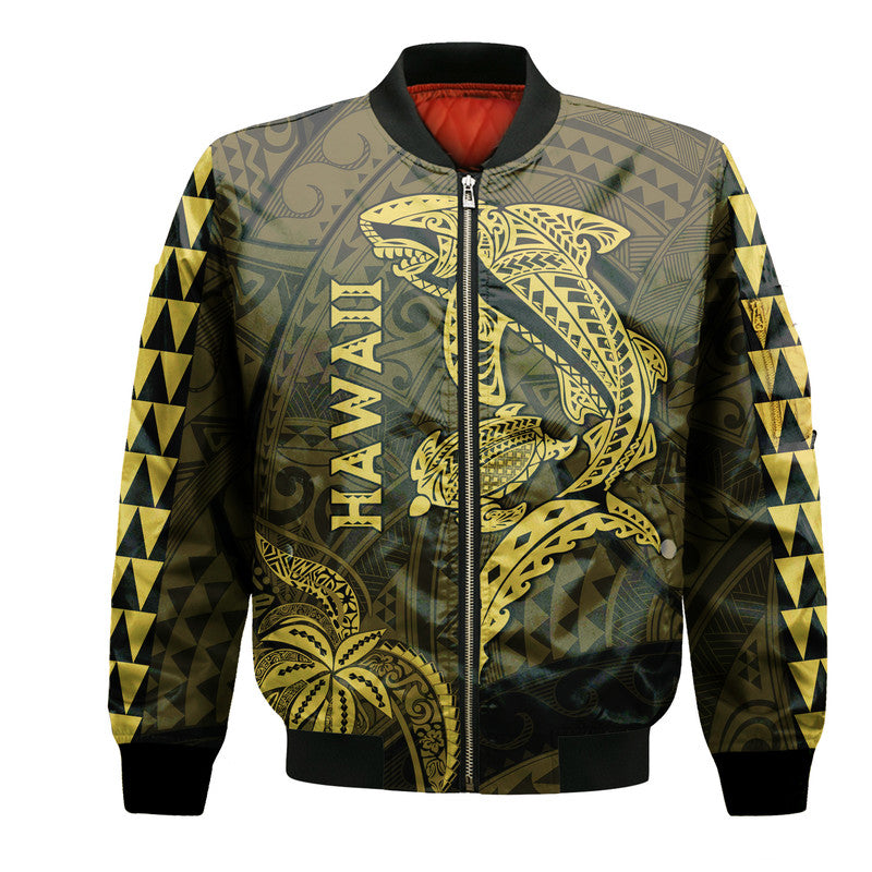 Hawaii Bomber Jacket Shark and Turtle Mix Kakau Gold