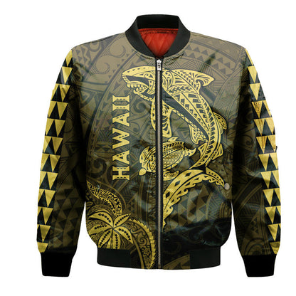 Hawaii Bomber Jacket Shark and Turtle Mix Kakau Gold