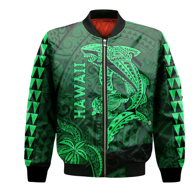 Hawaii Bomber Jacket Shark and Turtle Mix Kakau Green