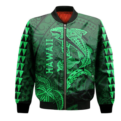 Hawaii Bomber Jacket Shark and Turtle Mix Kakau Green